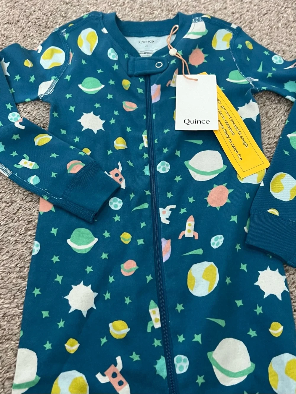 Quince Kids' Teal Space-Print Zip One-Piece Size 4 NWT